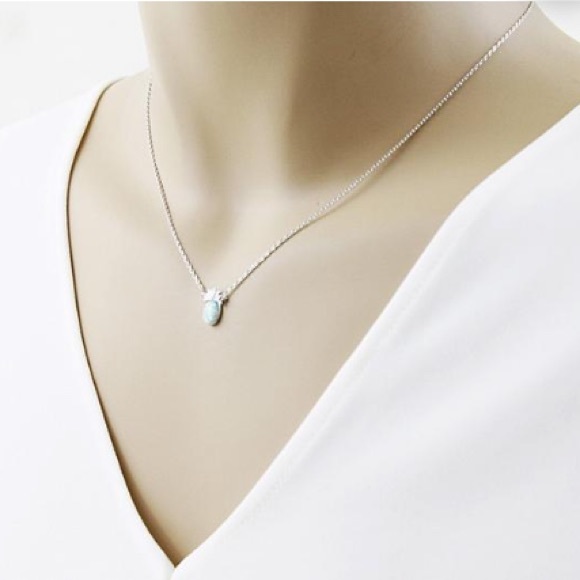 🆕 Pineapple Created Opal Dainty Necklace Silver Tone NWT - Picture 13 of 14